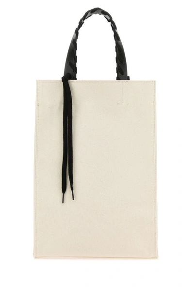 Shop Palm Angels Man Ivory Canvas Shopping Bag In White