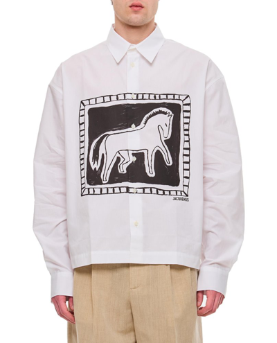 Shop Jacquemus Monochrome Horse Boxy Shirt In White
