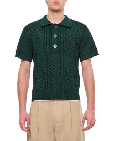 Shop Jacquemus Short Sleeved Knit Polo Shirt In Green