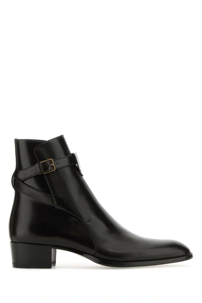 Shop Saint Laurent Man Black Leather Chelsea Wyatt Ankle Boots In Brown