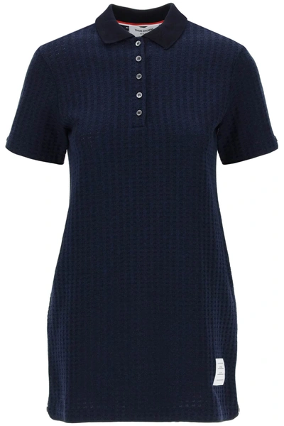 Shop Thom Browne Mini Jacquard Knit Polo Dress In Women In Blue