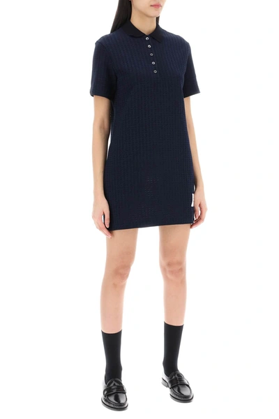 Shop Thom Browne Mini Jacquard Knit Polo Dress In Women In Blue
