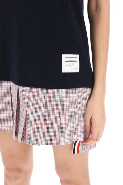 Shop Thom Browne Mini Polo-style Dress With Pleated Bottom. Women In Blue