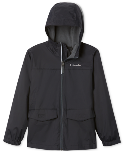Shop Columbia Big Boys Rain-zilla Fleece-lined Full-zip Hooded Rain Jacket In Black