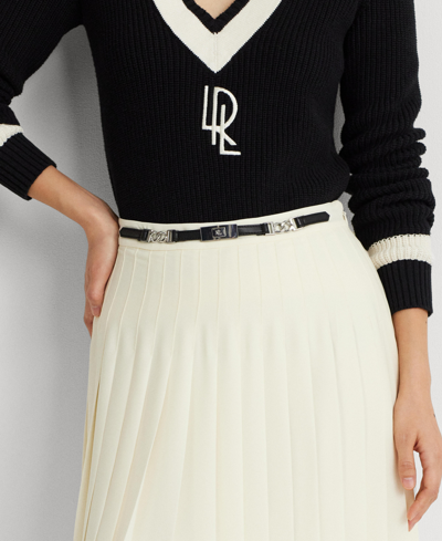 Shop Lauren Ralph Lauren Women's Belted Pleated A-line Skirt In Mascarpone Cream