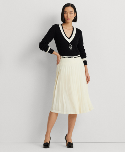 Shop Lauren Ralph Lauren Women's Belted Pleated A-line Skirt In Mascarpone Cream