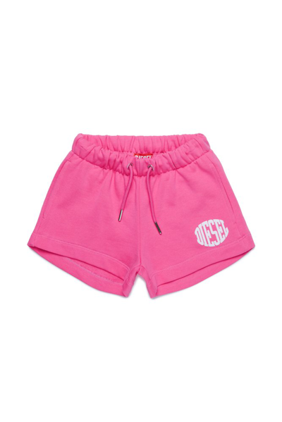 Shop Diesel Kids Paglife Logo Printed Drawstring Shorts In Pink
