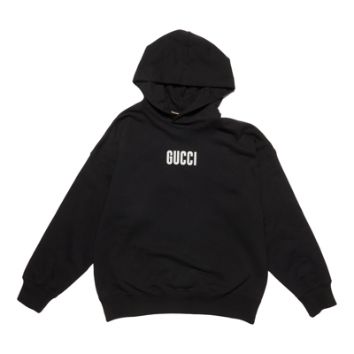 Shop Gucci Jersey Printed Hoodie In Black