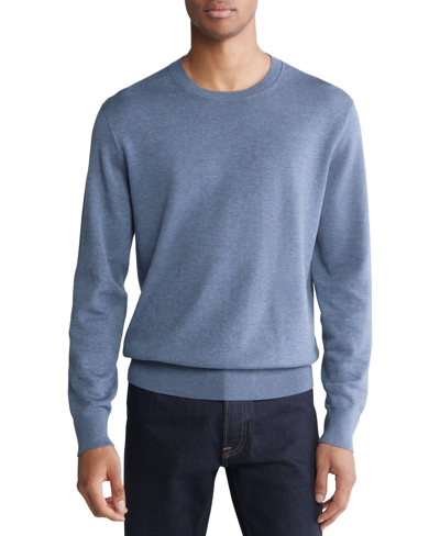 Shop Calvin Klein Men's Long Sleeve Supima Cotton Crewneck Sweater In Raasay Blue Heather