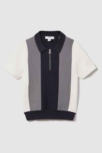 Shop Reiss Milton - Navy Half Zip Striped Polo Shirt, Uk 13-14 Yrs