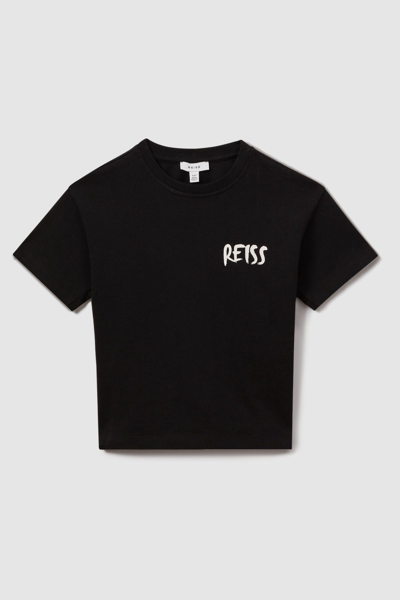Shop Reiss Abbott - Washed Black Teen Cotton Motif T-shirt, Uk 13-14 Yrs