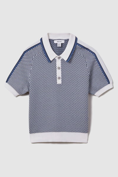Shop Reiss Brunswick - Blue Teen Geometric Design Knitted Polo Shirt, Uk 13-14 Yrs