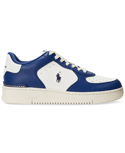 Shop Polo Ralph Lauren Men's Masters Court Leather Sneaker In Cream,blue,red