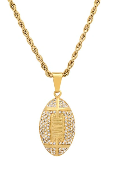 Shop Hmy Jewelry Mens' 18k Gold Plate Stainless Steel Crystal Pavé Football Pendant Necklace