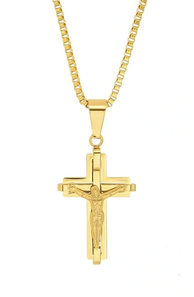 Shop Hmy Jewelry Mens' 18k Gold Plate Stainless Steel Crucifix Pendant Necklace