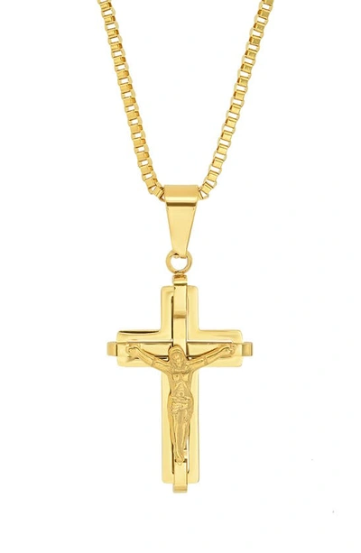Hmy Jewelry Mens' 18k Gold Plate Stainless Steel Crucifix Pendant Necklace In Gold