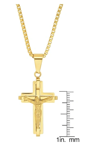 Hmy Jewelry Mens' 18k Gold Plate Stainless Steel Crucifix Pendant Necklace In Gold