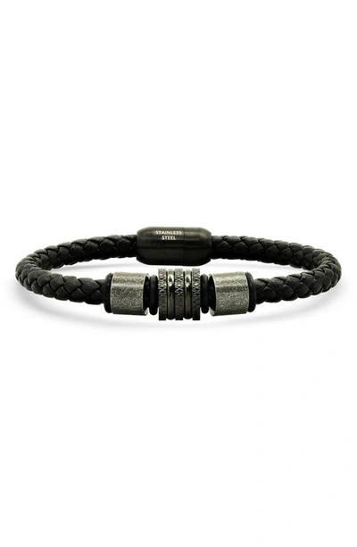 Shop Hmy Jewelry Mens' Braided Leather Bracelet In Black