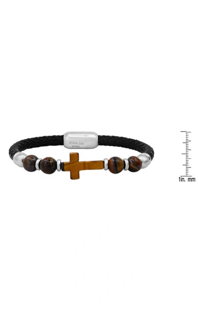 Hmy Jewelry Mens' Bead & Braided Leather Bracelet In Silver/ Brown/ Black