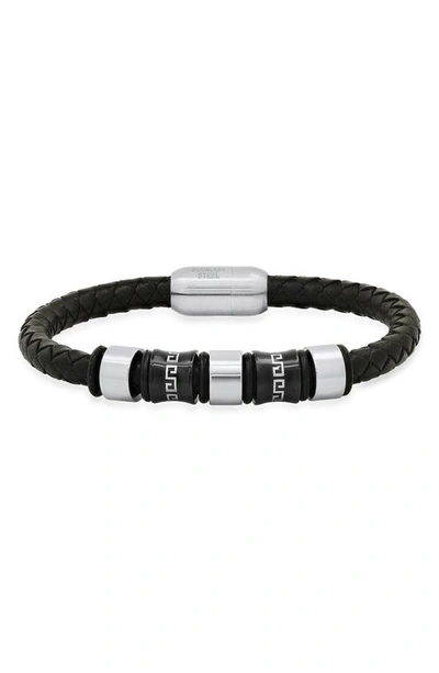 Shop Hmy Jewelry Mens' Two-tone Braided Leather Bracelet In Silver/ Black