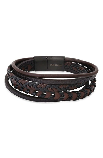 Shop Hmy Jewelry Mens' Multi-strand Bead & Braided Leather Bracelet In Brown