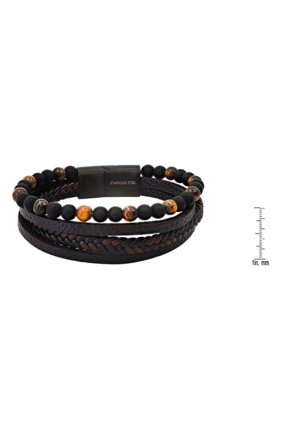 Shop Hmy Jewelry Mens' Multi-strand Bead & Braided Leather Bracelet In Brown/ Black