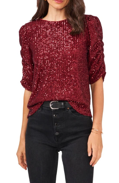 Shop Vince Camuto Puff Sleeve Sequin Blouse In Dark Wine