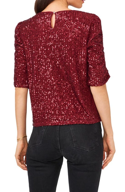 Shop Vince Camuto Puff Sleeve Sequin Blouse In Dark Wine