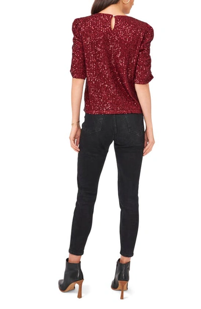 Vince Camuto Puff Sleeve Sequin Blouse In Dark Wine