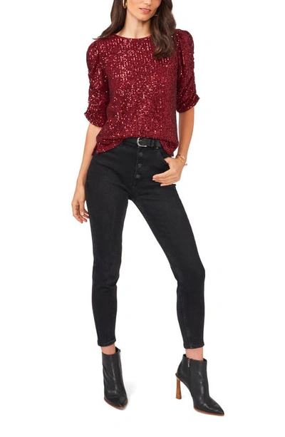 Vince Camuto Puff Sleeve Sequin Blouse In Dark Wine