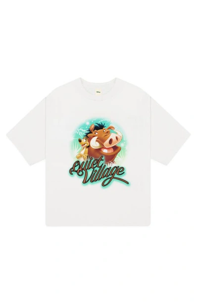 Museum Of Peace And Quiet Museum Of Peace & Quiet X Disney Kids' 'the Lion King' Quiet Village Airbrush Cotton Graphic T-shirt In White