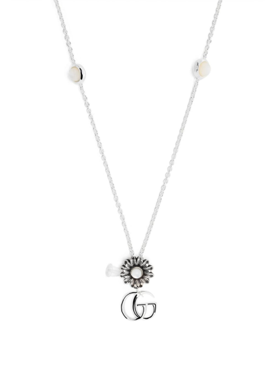 Shop Gucci Sterling Silver Gg Marmont Mother Of Pearl Necklace