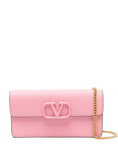 Shop Valentino Pink Vlogo Signature Leather Cross Body Bag