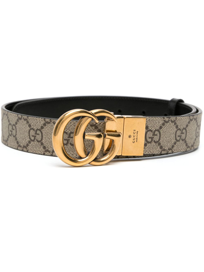 Shop Gucci Black And Beige Gg Marmont Reversible Belt In Neutrals