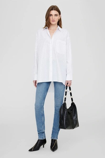 Shop Anine Bing Chrissy Shirt In White And Taupe Stripe