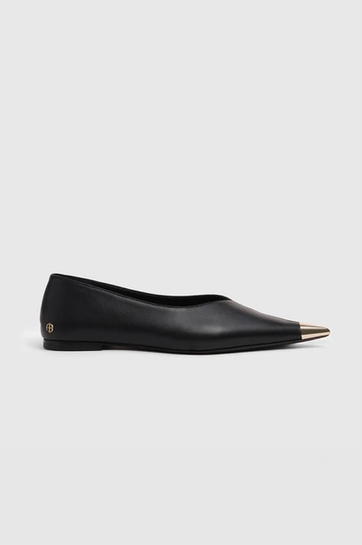 Anine Bing Nina Flats With Metal Toe Cap In Black In Black