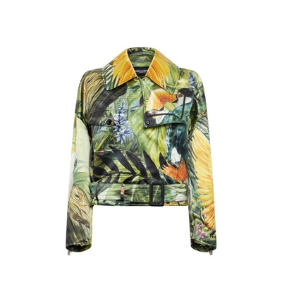 Shop Dolce & Gabbana Duchesse Biker Jacket In Green