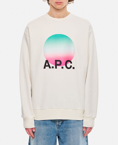 Apc White Crewneck Sweatshirt With Logo And Faded Circle Print For Men In White