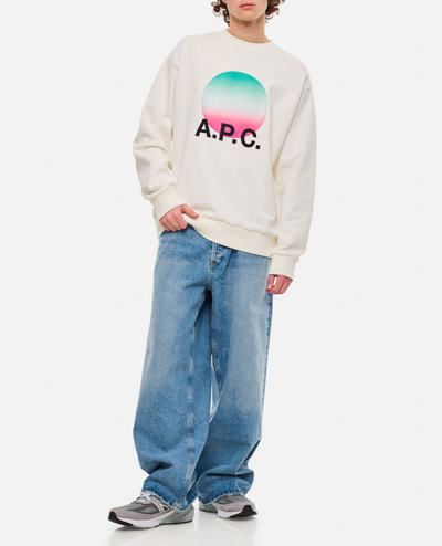 Apc White Crewneck Sweatshirt With Logo And Faded Circle Print For Men In White