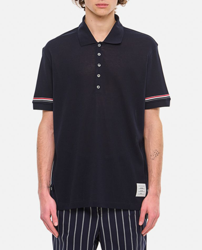 Shop Thom Browne Ribbed Cuff Polo Shirt In Blue
