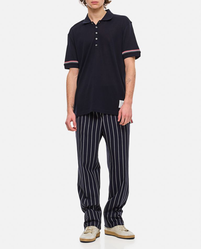 Shop Thom Browne Ribbed Cuff Polo Shirt In Blue