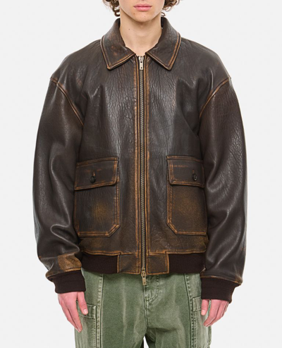 Shop Golden Goose Leather Jacket In Brown