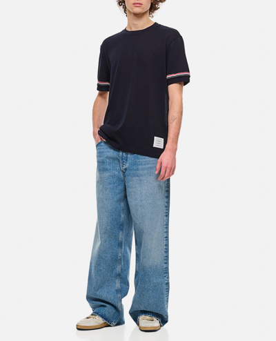 Shop Thom Browne Ribbed Cuff T-shirt In Blue