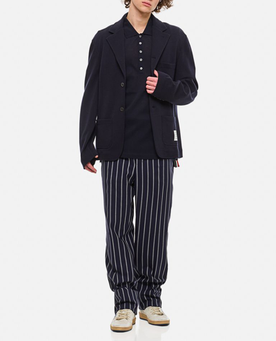 Thom Browne Logo Patch Single-breasted Blazer In Blue