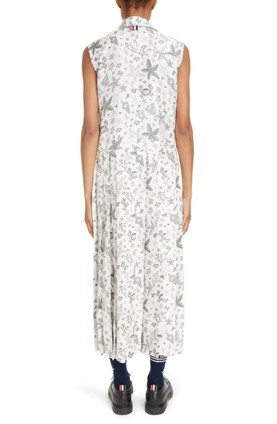 Thom Browne Nautical Crystal Print Sleeveless Pleated Silk Shirtdress In White