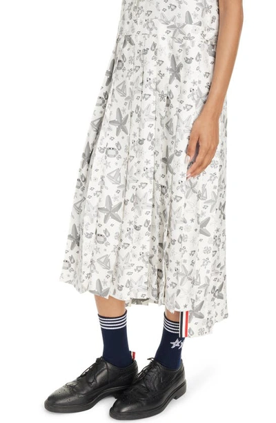 Thom Browne Nautical Crystal Print Sleeveless Pleated Silk Shirtdress In White