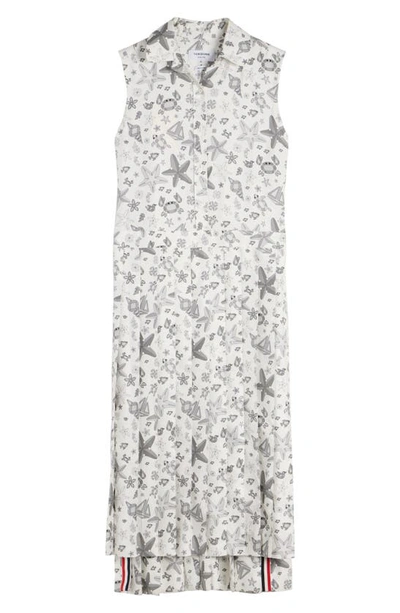 Shop Thom Browne Nautical Crystal Print Sleeveless Pleated Silk Shirtdress In White