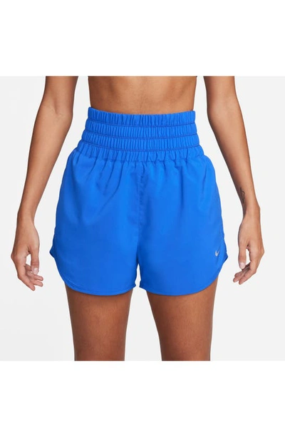 Shop Nike Dri-fit Ultrahigh Waist 3-inch Brief Lined Shorts In Hyper Royal/ Reflective Silv
