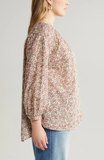 Shop Treasure & Bond Floral Cotton Voile Top In Ivory- Pink Lora Floral