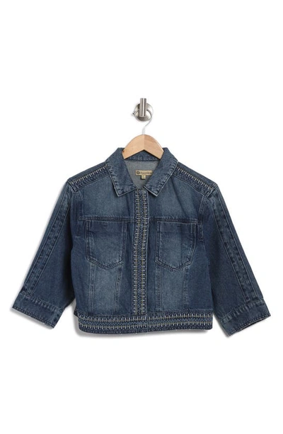 Shop Democracy Embroidered Jean Jacket In Blue